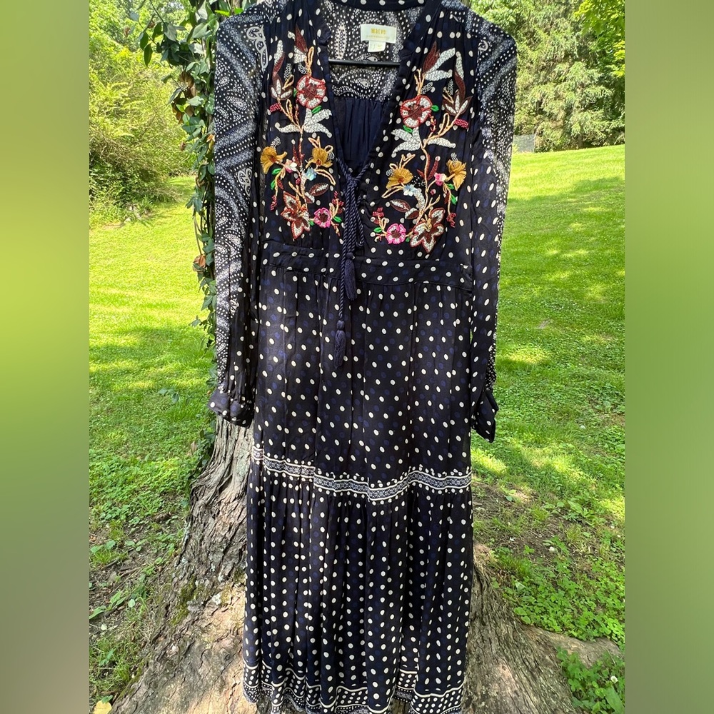 MAEVE embroidered polka dot long dress